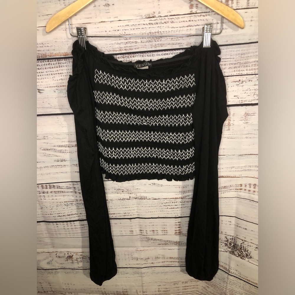 VENUS multicolored long sleeve crop fitted blouse - Picture 7 of 13